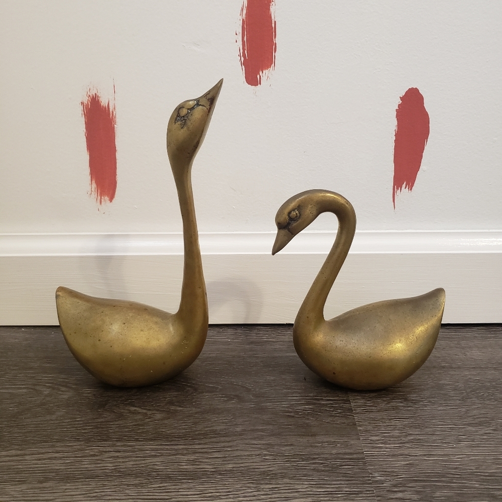 Vintage Brass Swans / Ducks / Birds Set of Two